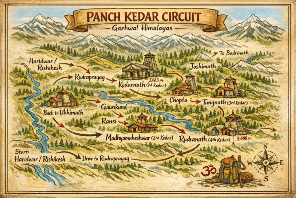 Panch Kedar Map — Route & Geography